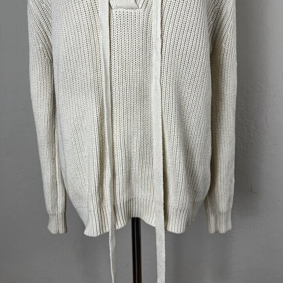 JOA Sweater Ivory Cream White Lace Up Corset Grommet Boho Chunky Knit Sz Medium - Picture 3 of 11